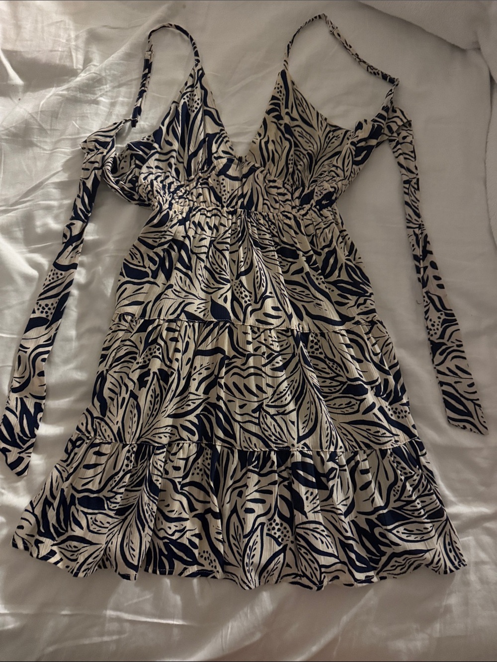 Angie Navy and Cream Botanical Mini Dress